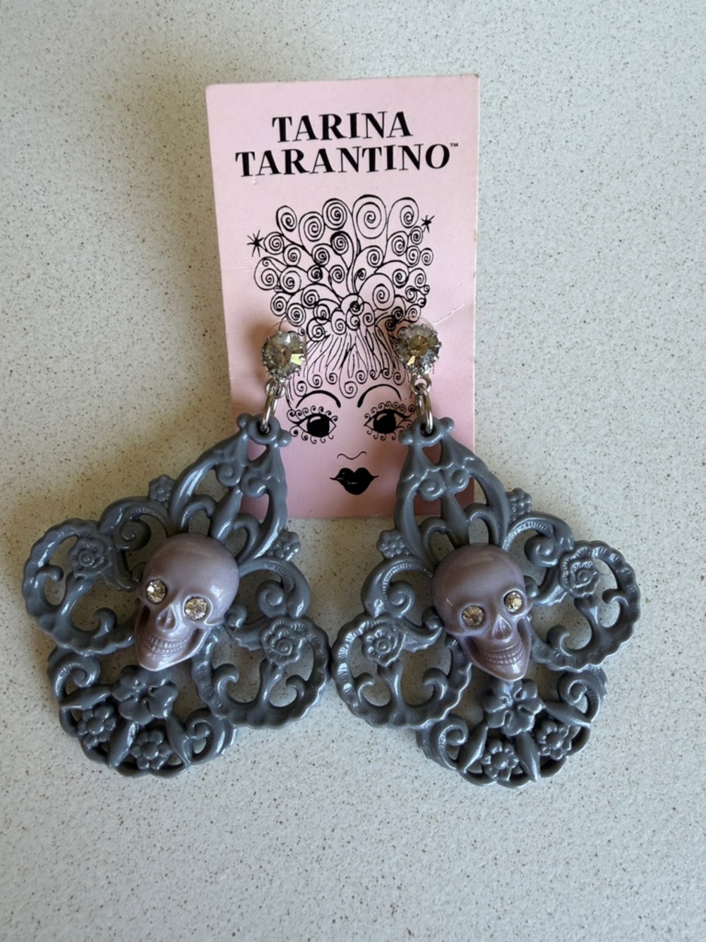 Tarina Tarantino Swarovski Crystal Skull Filigree Drop Earrings